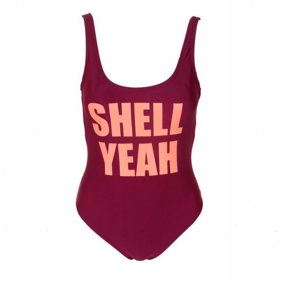 Shell Yeah Wine & Peach Cheeky One-Piece Swimsuit - Picture 3 of 7